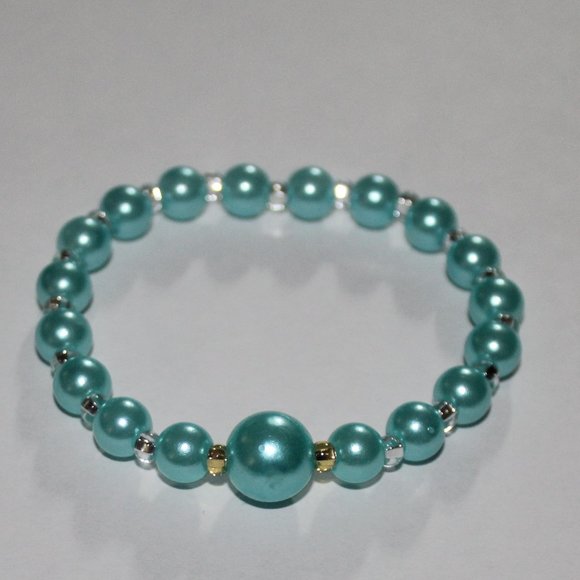 Handmade Blue pearl beads with gold and silver Czech beads - Picture 1 of 4